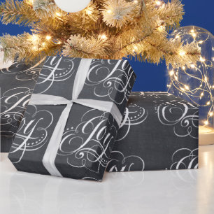 Joy - Christmas Chalkboard Black Lettering Wrapping Paper