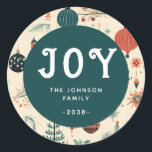 JOY! Christmas   Classic Round Sticker<br><div class="desc">Customer specific "JOY" Sticker,  classic,  christmas pattern design.</div>