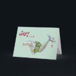 Joy Christmas Dolphin Porpoise of Life Green Holiday Card<br><div class="desc">This cartoon dolphin has a holiday wreath on for Christmas. Card reads "Joy" on front. Inside "... it's the porpoise of life". Then: "Wishing you an ocean of deep delights " and finally, "Happy Holidays!". There is also another small image of a porpoise in the lower right hand corner. All...</div>