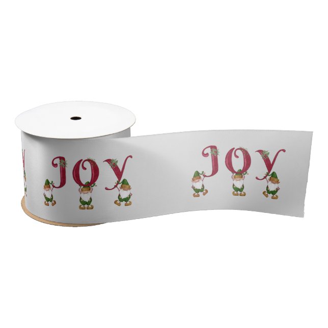 JOY Christmas Elves holding Letters Satin Ribbon (Spool)