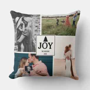 Joy Christmas Family Photo Collage Cushion