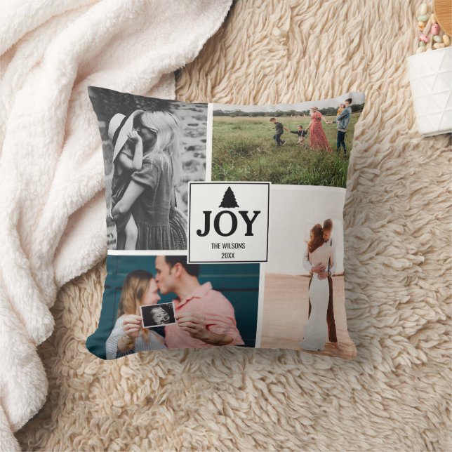 Joy Christmas Family Photo Collage Cushion (Blanket)
