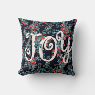 Joy! Christmas festive red berries pattern Cushion