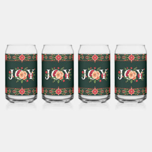 JOY christmas floral border Can Glass