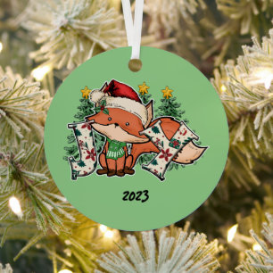 Joy Christmas Fox Metal Tree Decoration