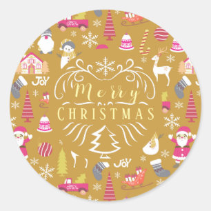 Joy Christmas Gold Classic Round Sticker