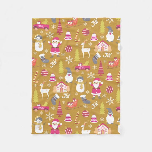 Joy Christmas Gold Fleece Blanket (Front)