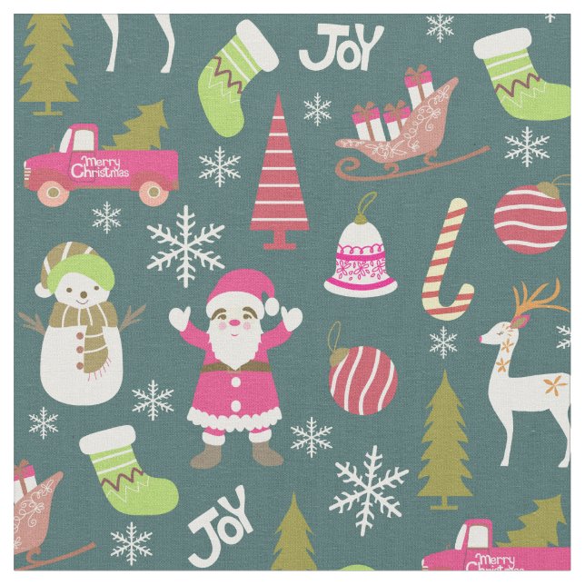 Joy Christmas Green Fabric (Close Up)