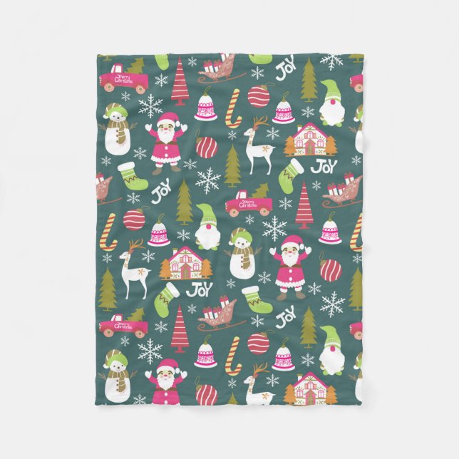 Joy Christmas Green Fleece Blanket (Front)
