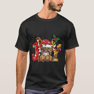 Joy Christmas Highland Cow Farming Farmer Santa Ha T-Shirt