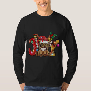 Joy Christmas Highland Cow Farming Farmer Santa Ha T-Shirt