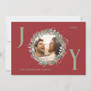 Joy Christmas Holiday Photo Wreath Card