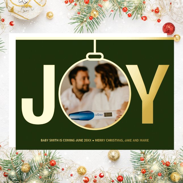 Joy Christmas Holiday Pregnancy Announcement Gold (Creator Uploaded)