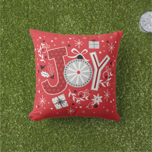 Joy Christmas Holidays Red Festive Winter Cushion