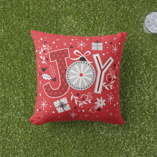 Joy Christmas Holidays Red Festive Winter Cushion (Grass)