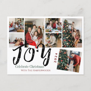 Joy Christmas holidays Script Family Photo Collage Holiday Postcard