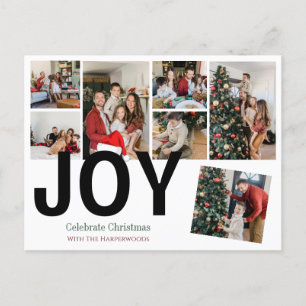 Joy Christmas holidays Script Family Photo Collage Holiday Postcard