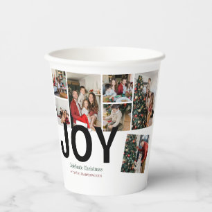 Joy Christmas holidays Script Family Photo Collage Paper Cups