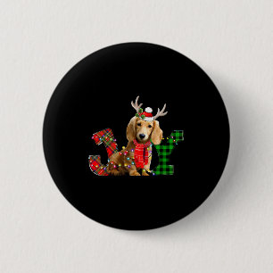 Joy Christmas Lights Long Haired Dachshund Dog San 6 Cm Round Badge