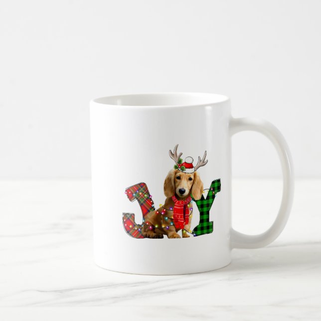 Joy Christmas Lights Long Haired Dachshund Dog San Coffee Mug (Right)