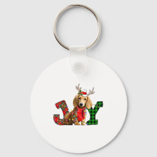 Joy Christmas Lights Long Haired Dachshund Dog San Key Ring