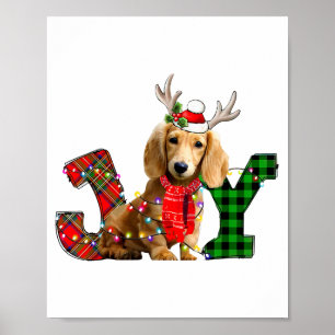 Joy Christmas Lights Long Haired Dachshund Dog San Poster