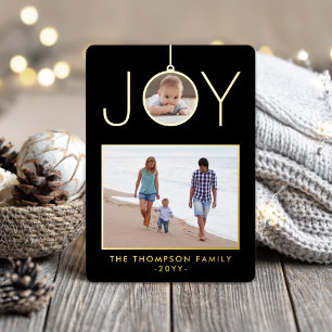 Joy Christmas Ornament 2 Photo Chic Black Modern