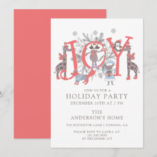 Joy Christmas Party Animals Holiday Party Invitati Invitation
