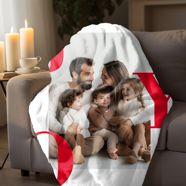 JOY Christmas | Personalised Family Photo Holiday  Fleece Blanket (Creator Uploaded)