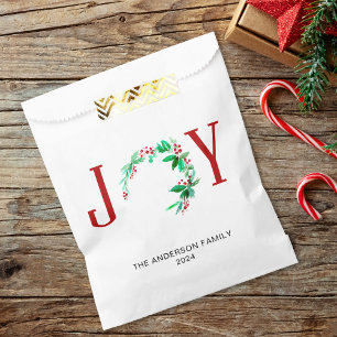 Joy Christmas Personalised Holiday Watercolor Favour Bags