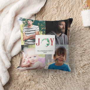 JOY Christmas Photo Collage 4 Family Pictures Cushion