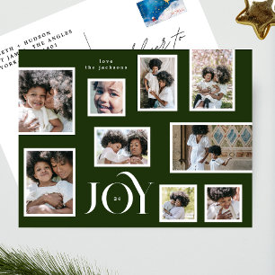 JOY Christmas Photo Collage Classic Green Holiday Postcard