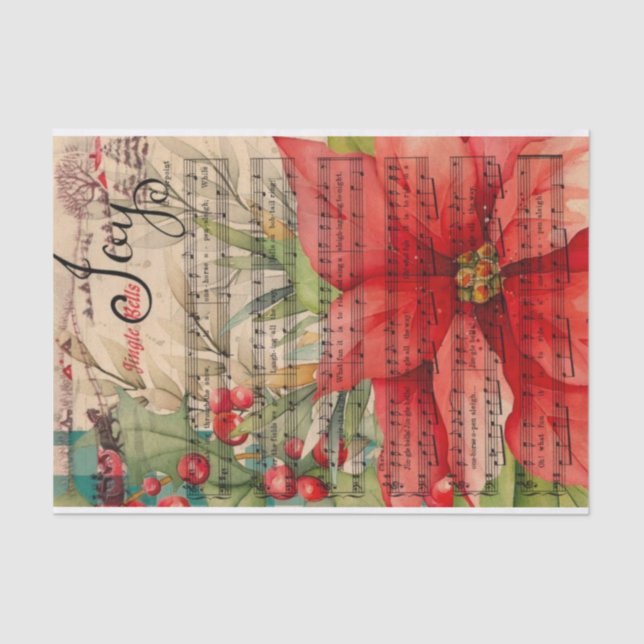 Joy Christmas Poinsettia Musical  Tissue Paper (Front)