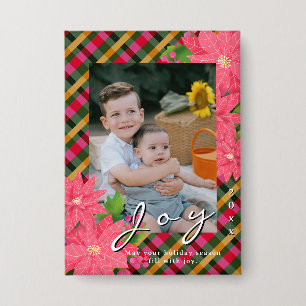 Joy Christmas Poinsettia Photo Red Green