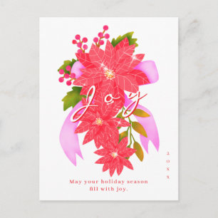Joy Christmas Poinsettia White Holiday Postcard