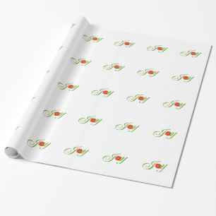 Joy Christmas Poinsettia Xmas Holiday Pattern Wrapping Paper