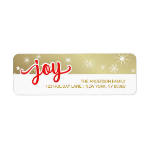 Joy Christmas Red Gold Hand Script Return Address