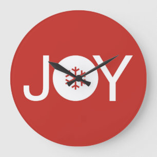 Joy Christmas Red Large Clock