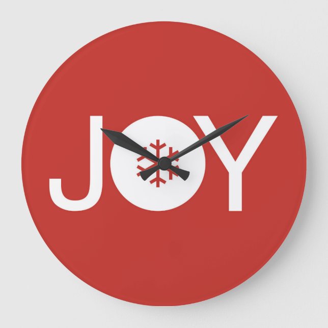 Joy Christmas Red Large Clock (Front)