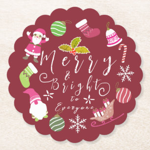 Joy Christmas Red Wine Paper Coaster