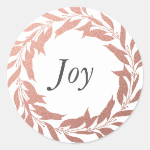 Joy Christmas Rose Gold Wreath Classic Round Sticker
