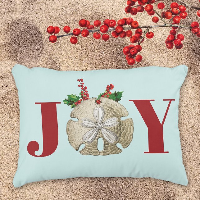 Joy Christmas Sand Dollar Holly Berries Coastal  Decorative Cushion (Creator Uploaded)
