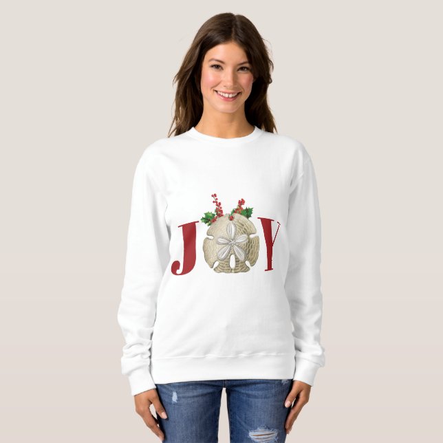 Joy Christmas Sand Dollar Holly Berries Coastal  Sweatshirt (Front Full)