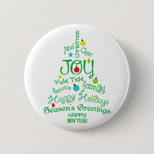 Joy Christmas Tree 6 Cm Round Badge