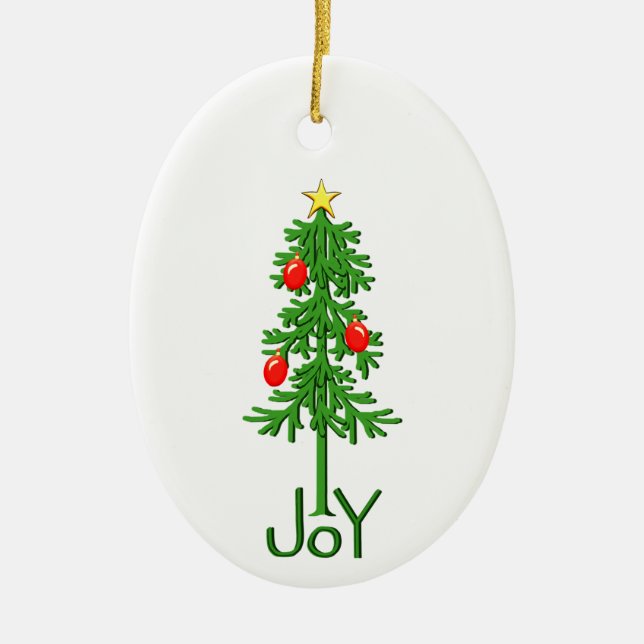 Joy Christmas Tree Ceramic Ornament (Front)