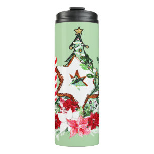 JOY Christmas Tree Flowers Candy Cane Thermal Tumbler