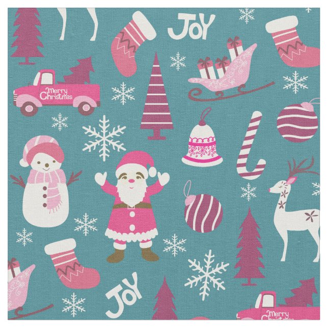 Joy Christmas Turquoise Fabric (Close Up)
