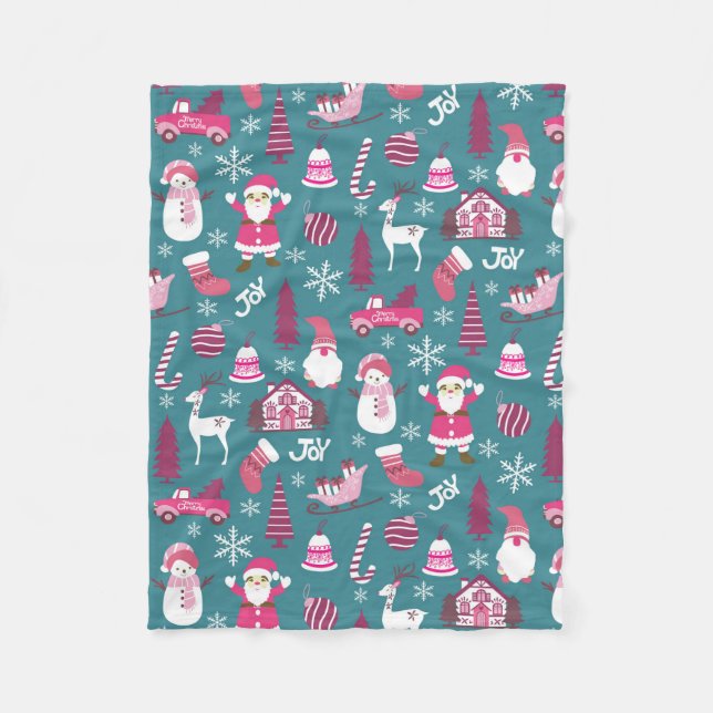 Joy Christmas Turquoise Fleece Blanket (Front)
