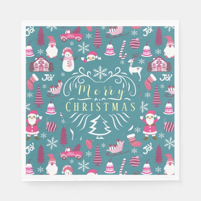 Joy Christmas Turquoise Napkin (Front)