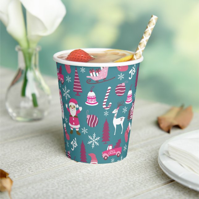 Joy Christmas Turquoise Paper Cups (Insitu)